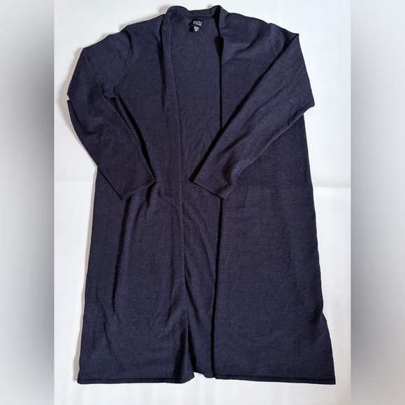Eileen Fisher Open Front Merino Wool Long Cardigan in Navy Blue size Medium - Picture 9 of 14